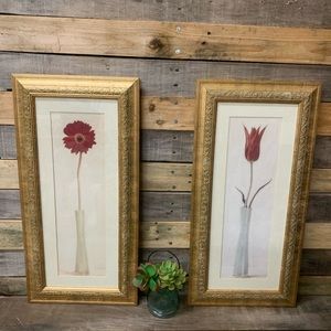 Set of Two Amy Melious Red and Gold Floral Pictures